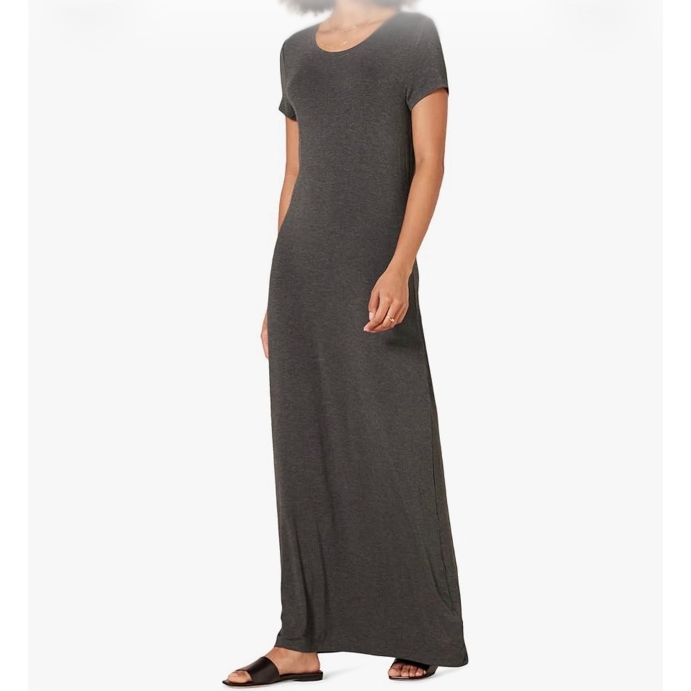 Zenana Outfitters Charcoal Gray Maxi Dress Rayon L Pockets Minimalist